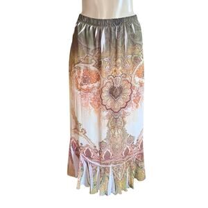 Cal Style USA Gold Green Asymmetrical Long Maxi Skirt Cottagecore Boho Flowy XL